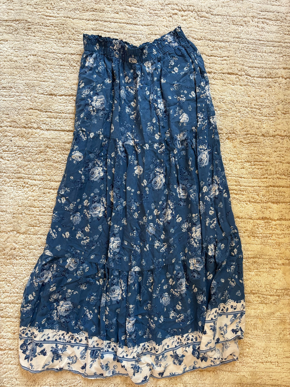 Zesica Blue Floral Tiered Maxi Skirt Size M Boho Cottagecore